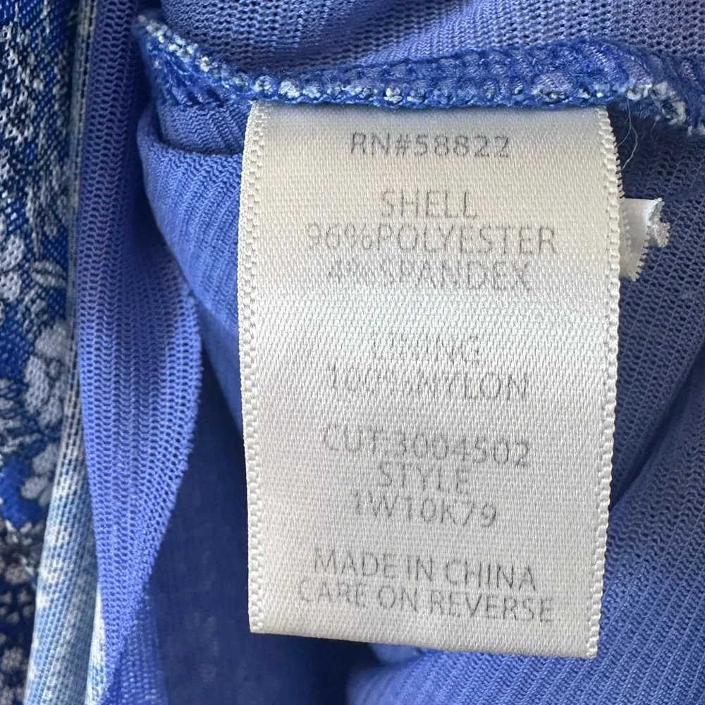 Max studio short sleeve sheer mesh top blouse blue white black floral Size XL - Picture 5 of 7